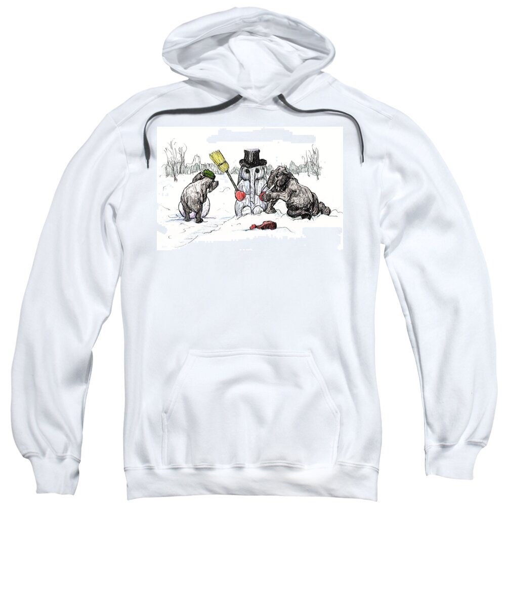 Pen And Ink Sweatshirt featuring the painting Building a Snow Elephant by Donna Tucker