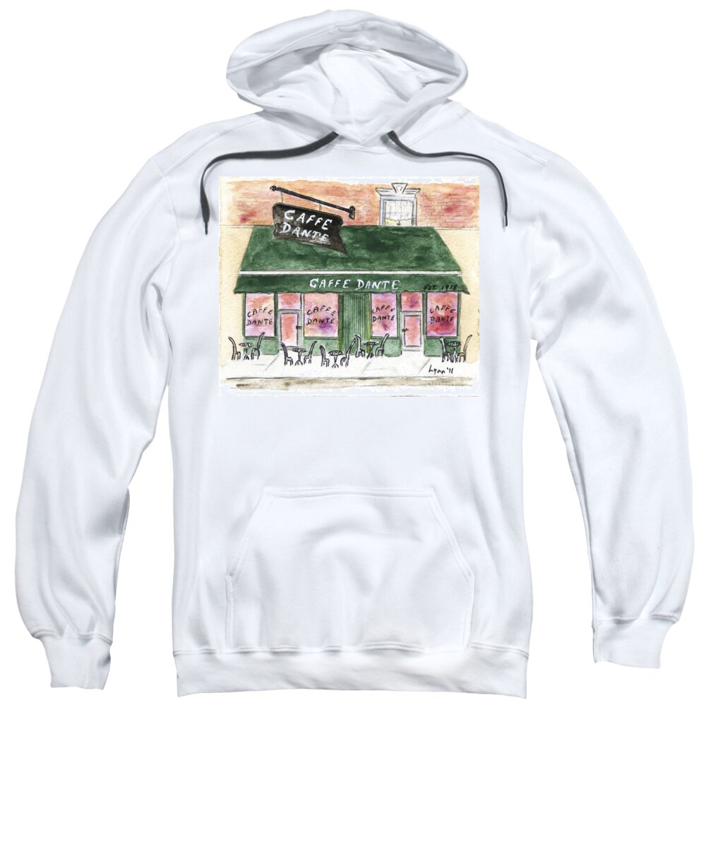 Cafe Dante' Macdougal Street Greenwich Village Sweatshirt featuring the painting Cafe Dante' by AFineLyne