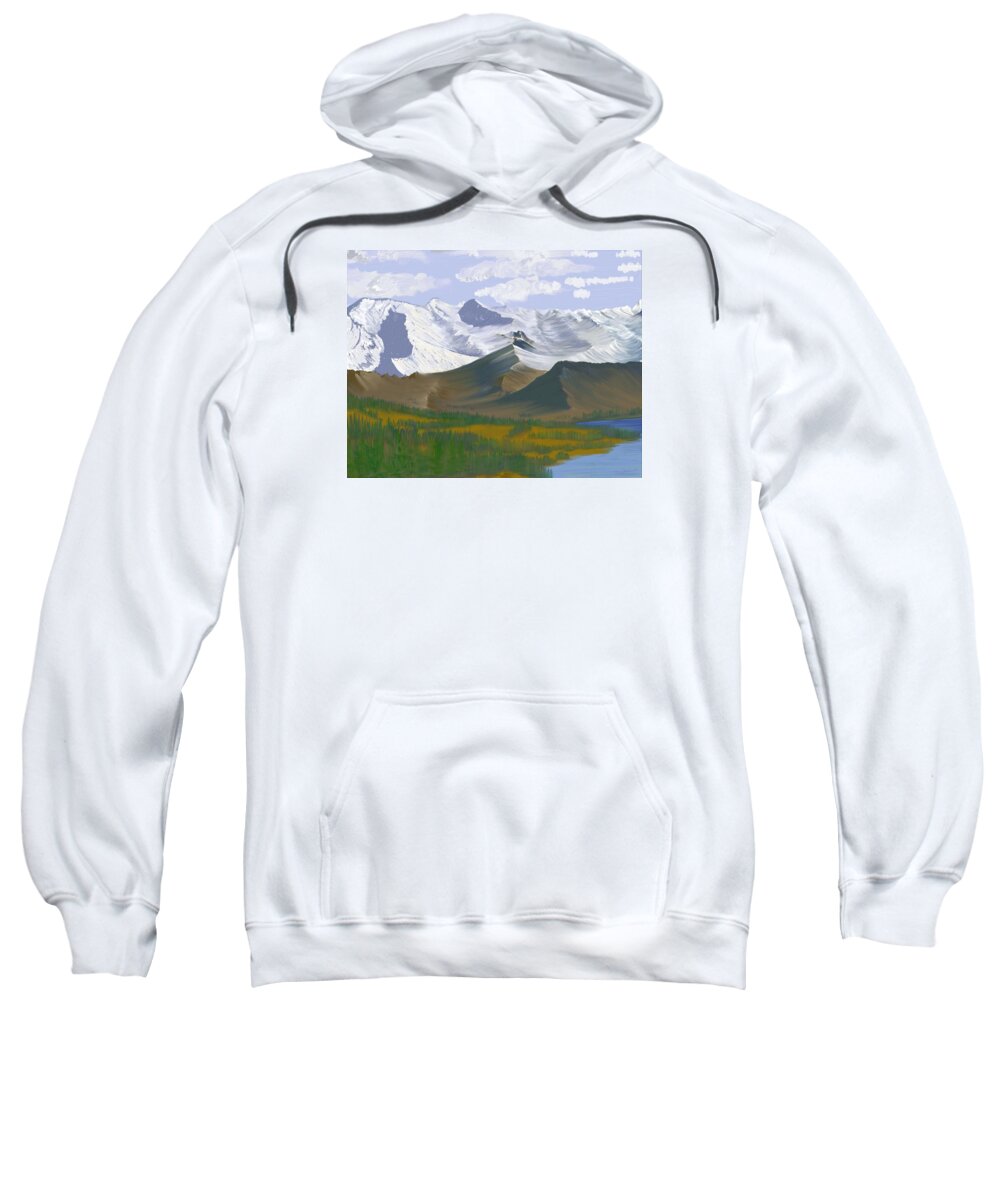 Landscape Sweatshirt featuring the digital art Canadian Rockies by Terry Frederick