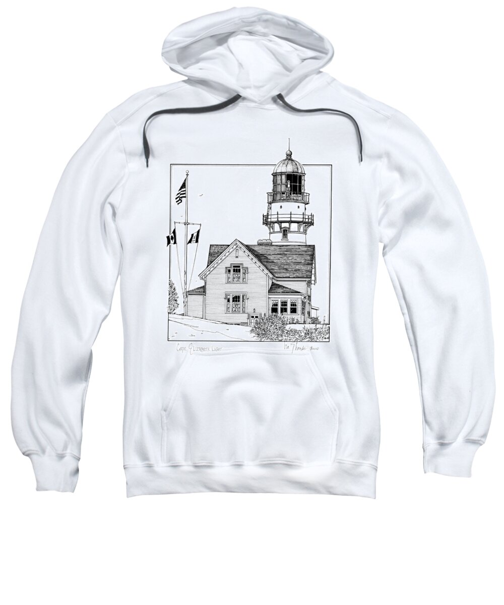 Cape Elizabeth Lighthouse Sweatshirt featuring the drawing Cape Elizabeth Lighthouse by Ira Shander