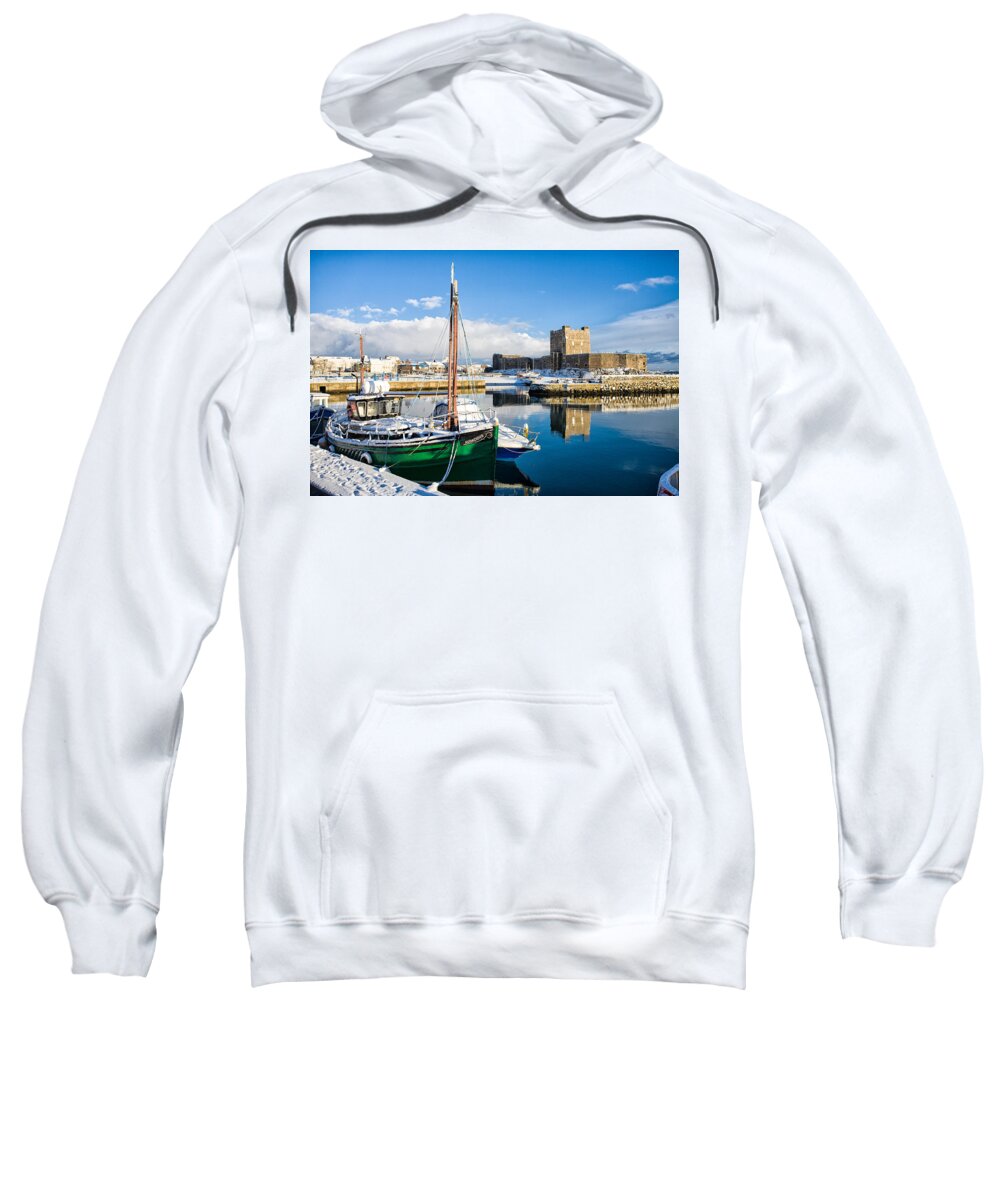 Carrickfergus Sweatshirt featuring the photograph Carrickfergus Harbour in Winter by Nigel R Bell