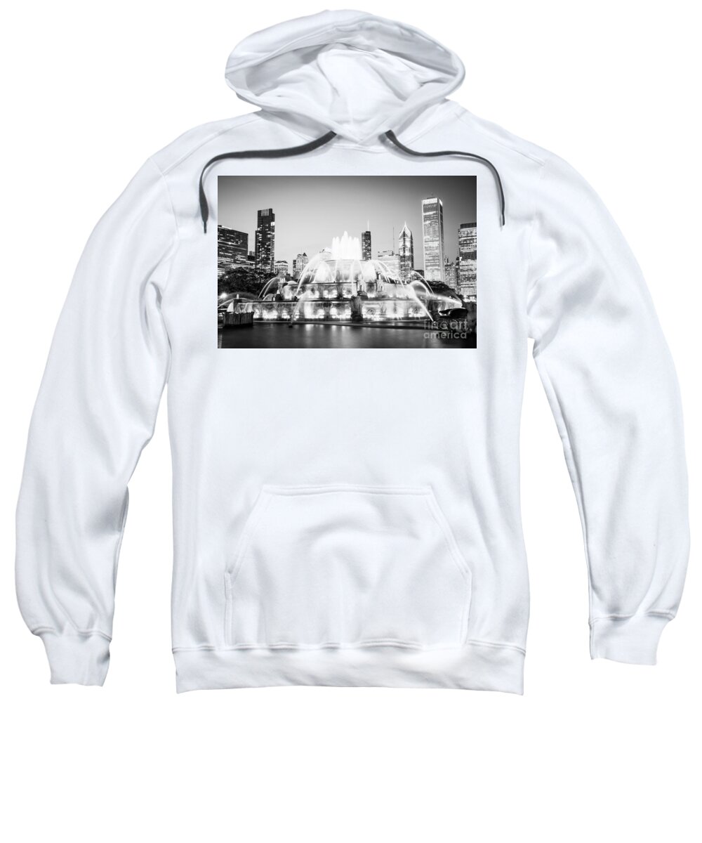 America Sweatshirt featuring the photograph Chicago Buckingham Fountain Black and White Picture by Paul Velgos