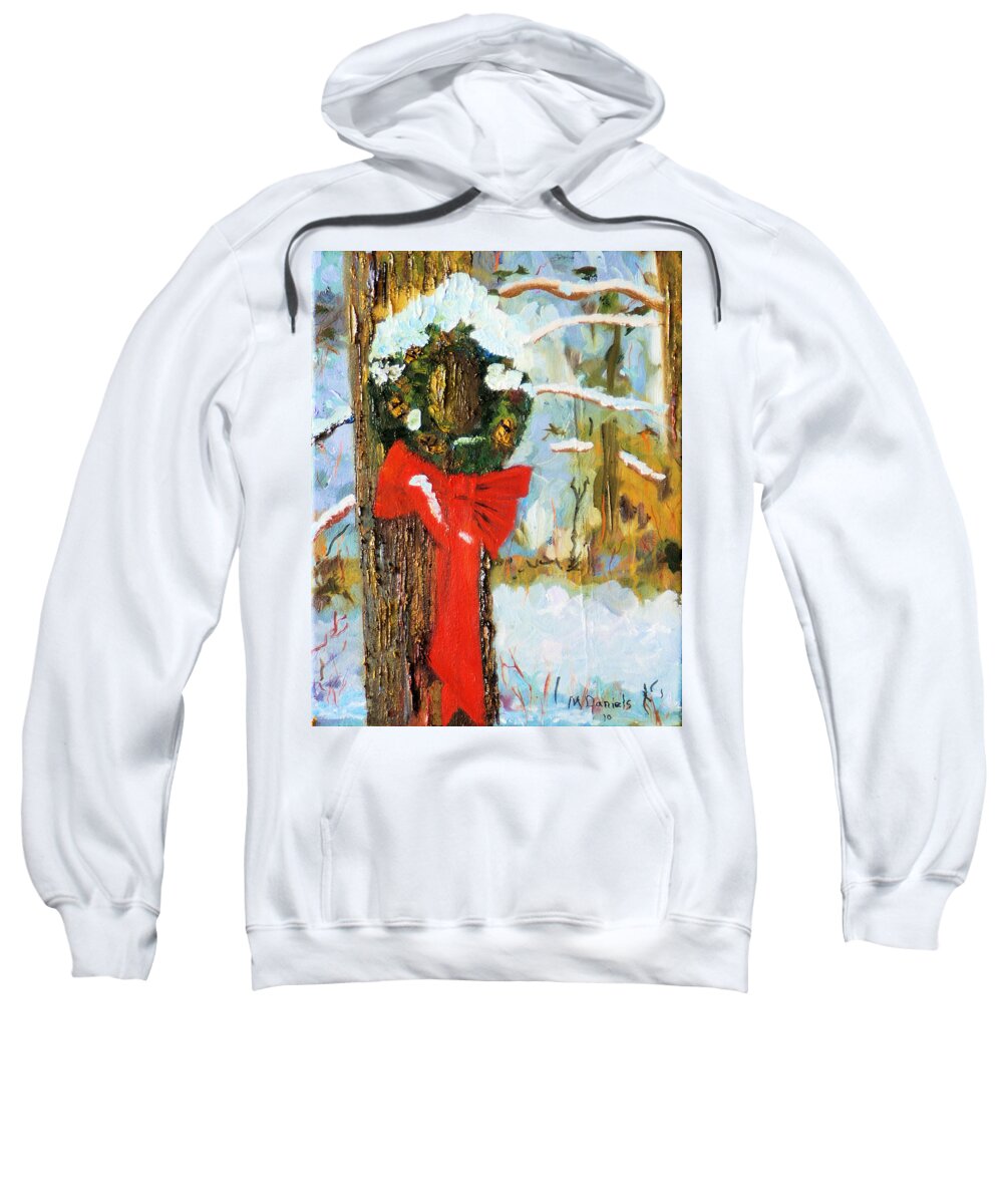 Impressionistic Christmas Holiday Card Sweatshirt featuring the painting Christmas Wreath by Michael Daniels