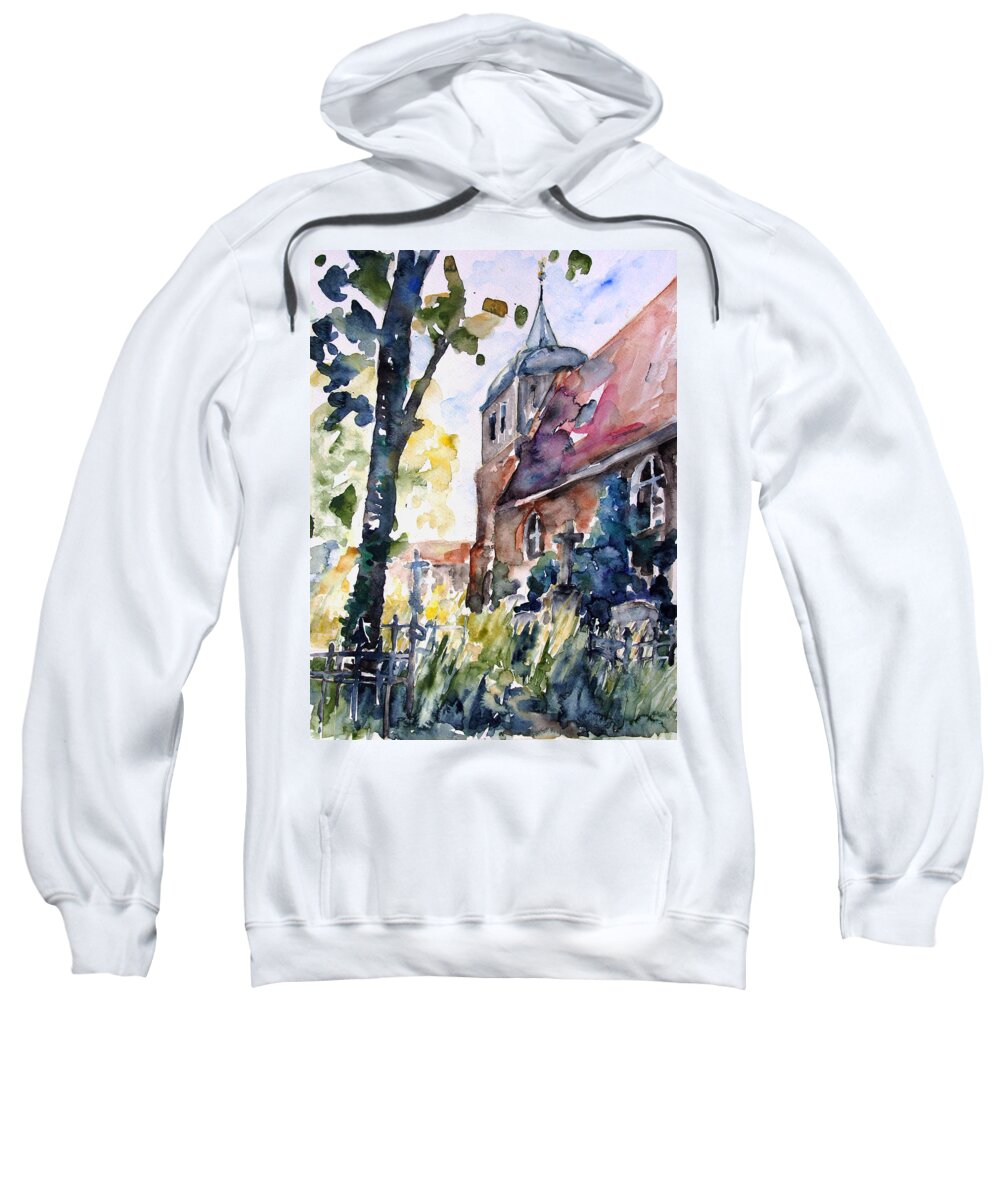 Summer Sweatshirt featuring the painting Church Cemetery In Buchholz by Barbara Pommerenke
