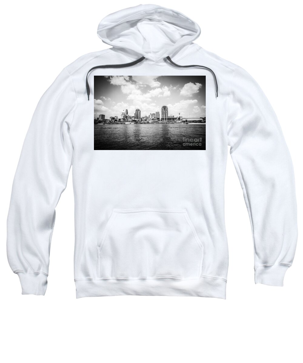 2012 Sweatshirt featuring the photograph Cincinnati Skyline Riverfront Black and White Picture by Paul Velgos