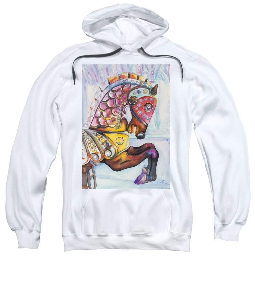 Watercolor Sweatshirt featuring the painting Colorful Carousel Horse by Patty Vicknair