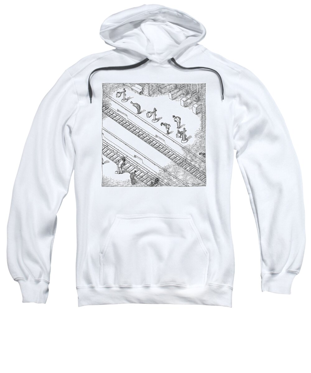 Train Station Sweatshirt featuring the drawing Commuters Are Seen Standing On A Train Station by John O'Brien