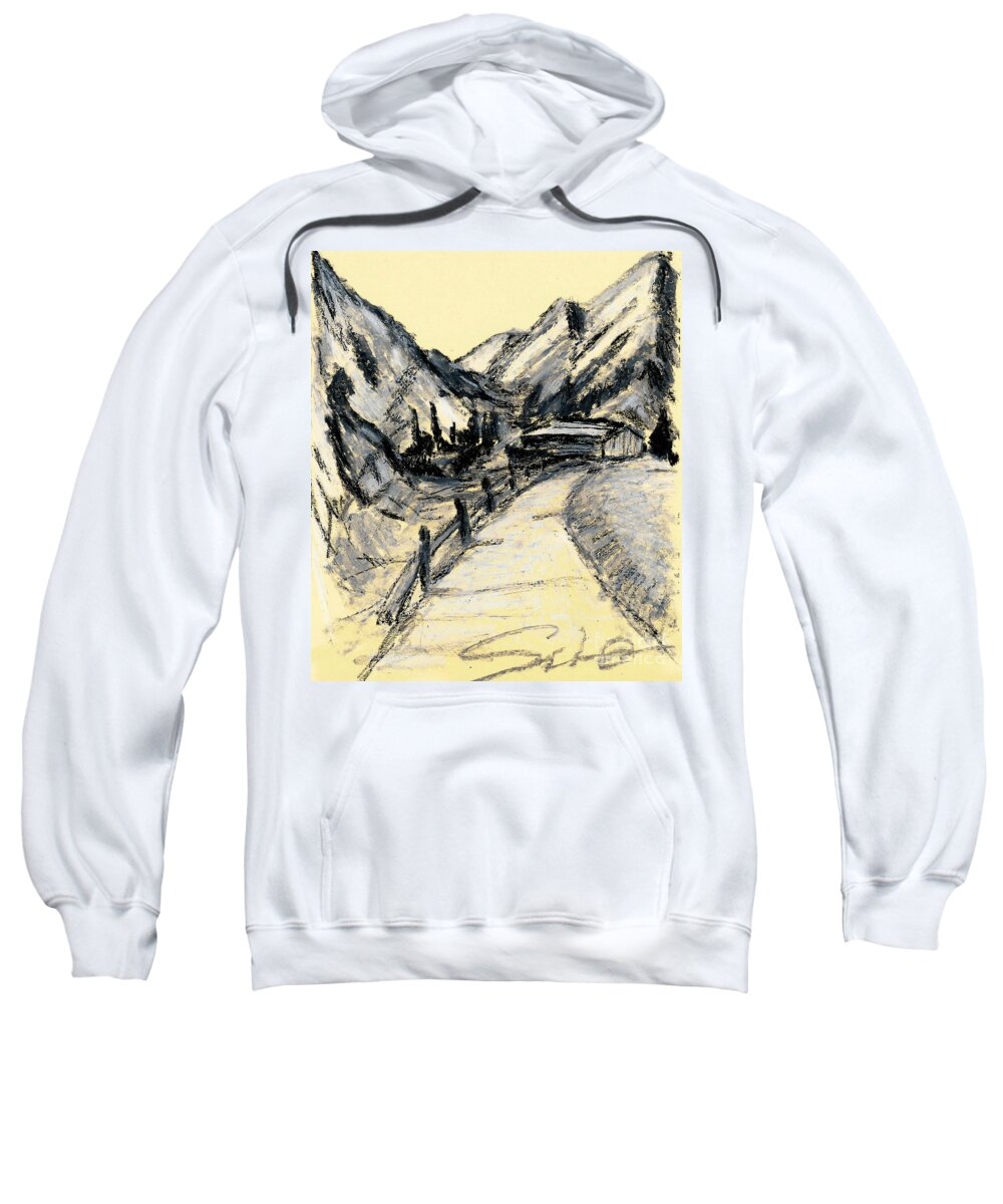 Oil Pastels Sweatshirt featuring the painting Cottage In The Mountain by Lidija Ivanek - SiLa