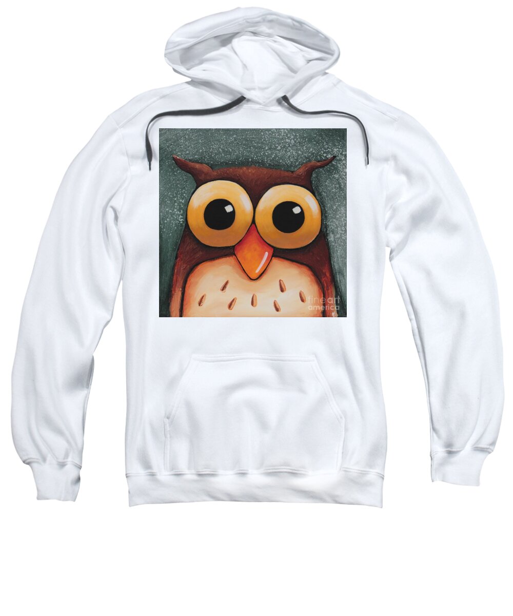 Owl Sweatshirt featuring the painting Crazy gaze by Lucia Stewart