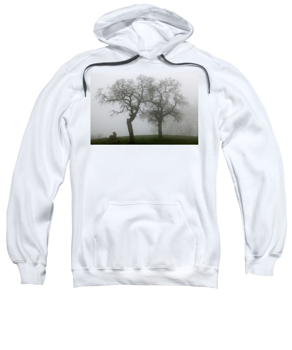 Dancing Oaks Sweatshirt featuring the photograph Dancing Oaks In Fog - Central California by Ram Vasudev