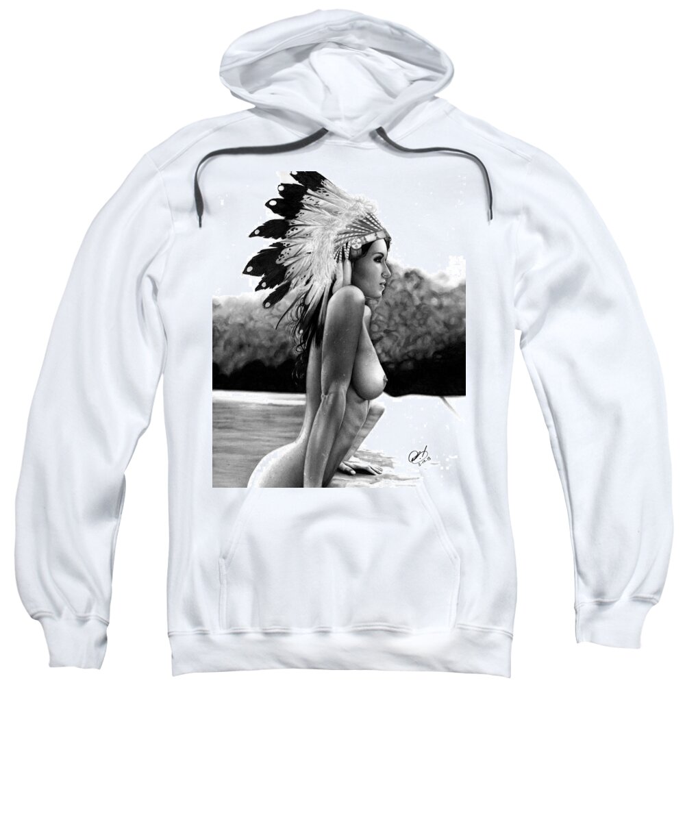 Pete Sweatshirt featuring the drawing Eagle by Pete Tapang