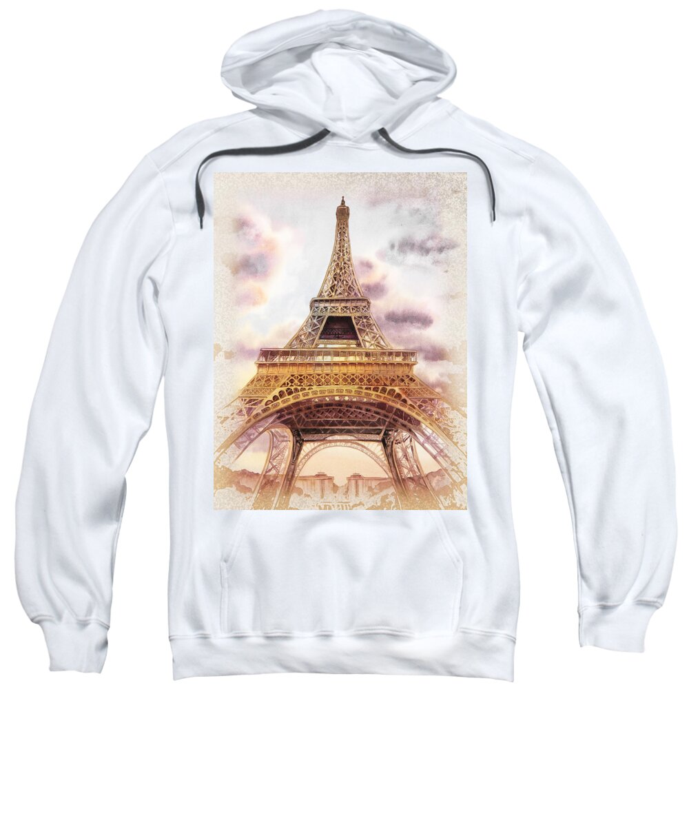 Vintage Sweatshirt featuring the painting Eiffel Tower Vintage Art by Irina Sztukowski