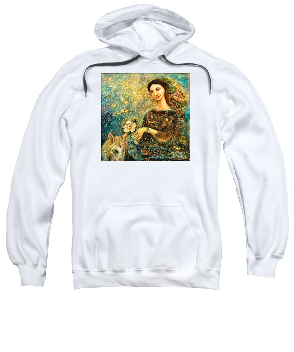 Eve Sweatshirt featuring the painting Eve's Orchard by Shijun Munns