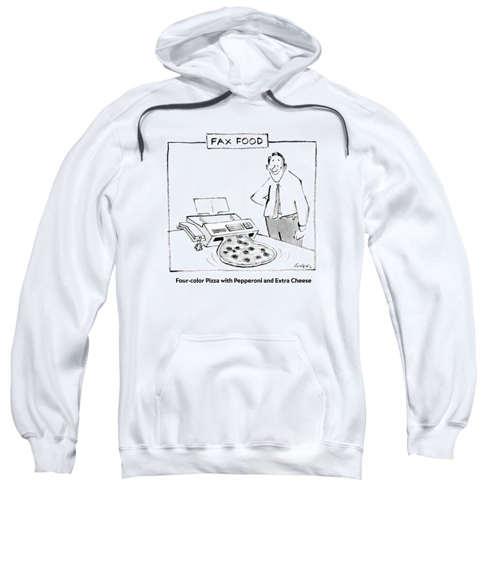 Inventions Sweatshirt featuring the drawing Fax Food
'four-color Pizza With Pepperoni by Lee Lorenz