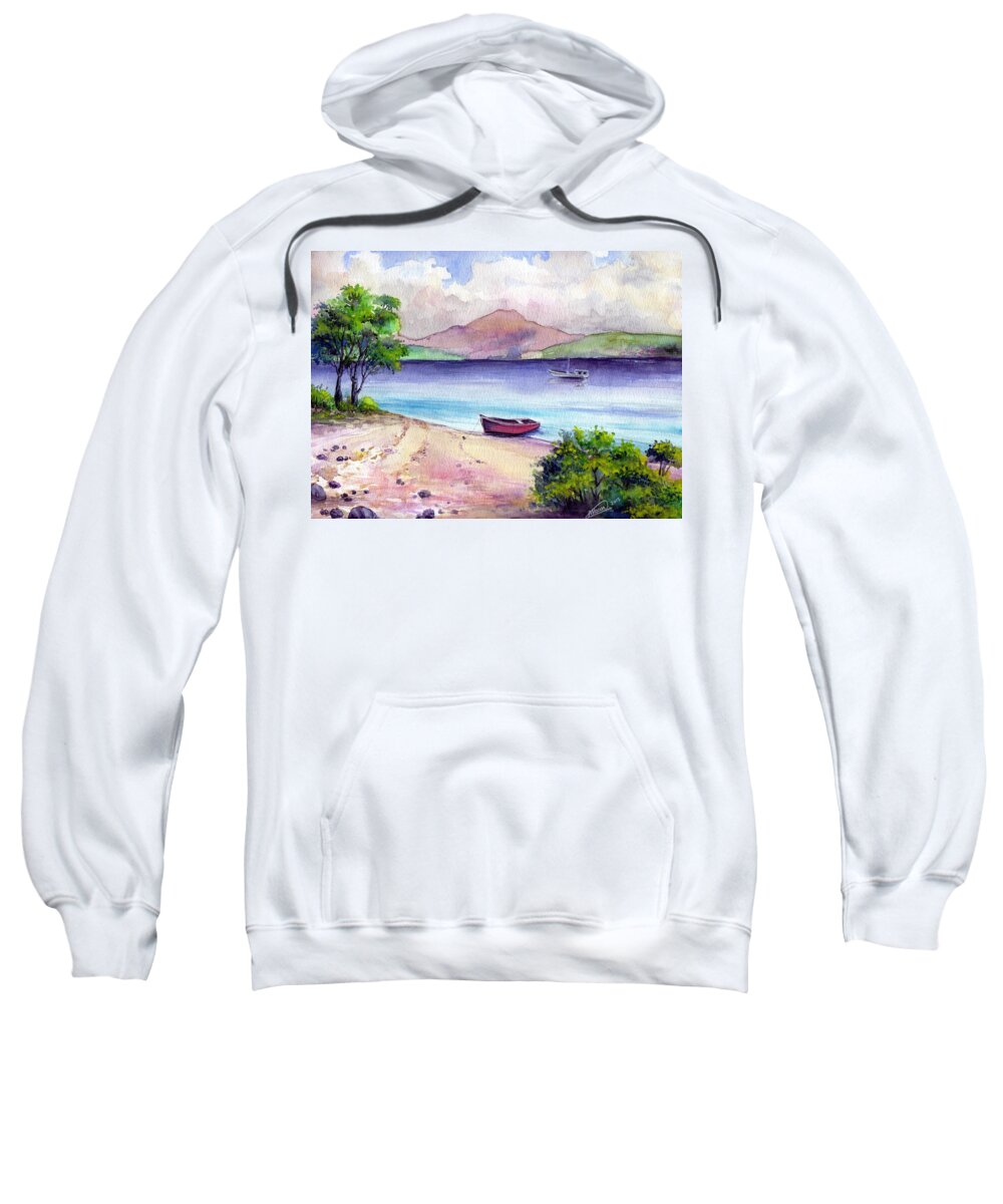 Landscape Sweatshirt featuring the painting Fishing Spot by Alban Dizdari