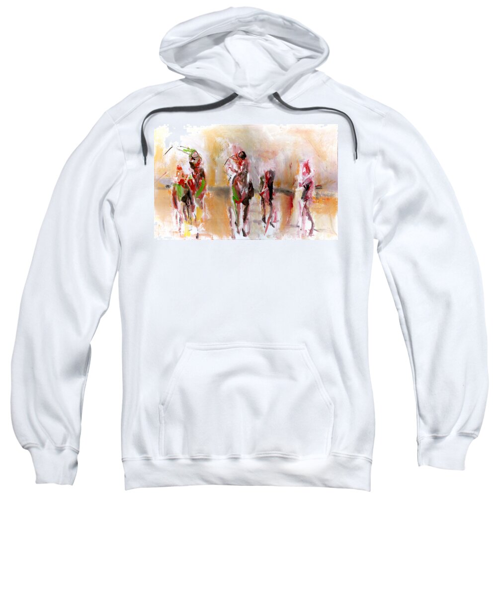 Horse Racing Sweatshirt featuring the painting Five In The Sun by John Gholson