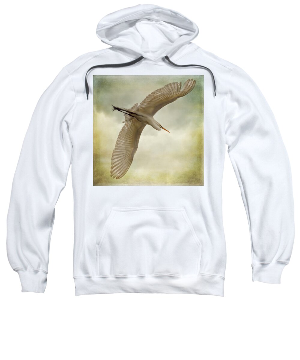 Egret Sweatshirt featuring the photograph Flight of the Egret by Priscilla Burgers