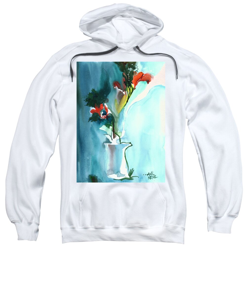 Nature Sweatshirt featuring the painting Flowers in Vase by Anil Nene