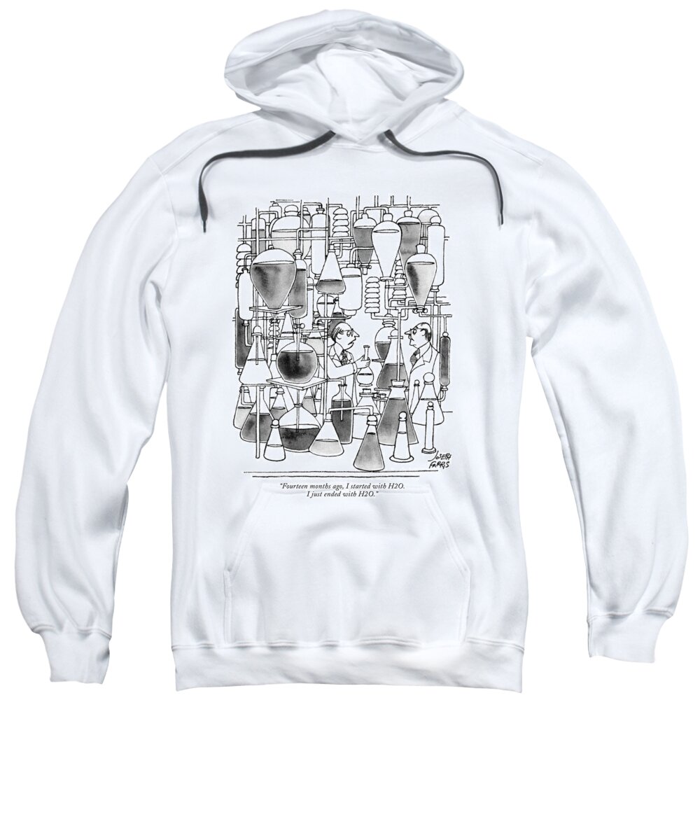 78506 Jfa Joseph Farris (one Scientist To Another In Laboratory.) Another Experiment Experiments Lab Laboratory Labs One Professor Science Scientist Technological Technology Water Sweatshirt featuring the drawing Fourteen Months Ago by Joseph Farris