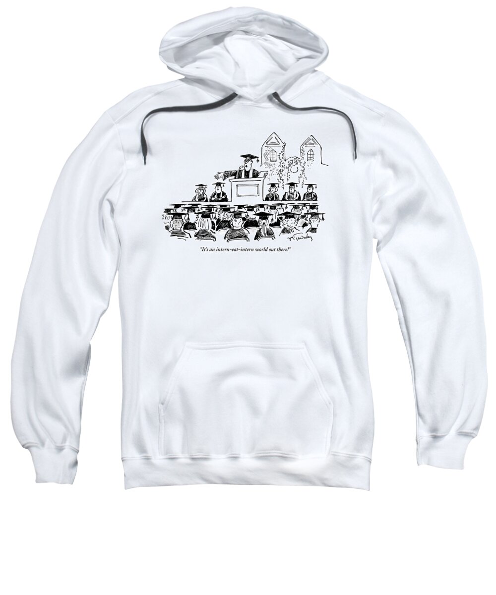 Graduation Sweatshirt featuring the drawing Graduation Speaker Addressing Graduates Seated by Mike Twohy