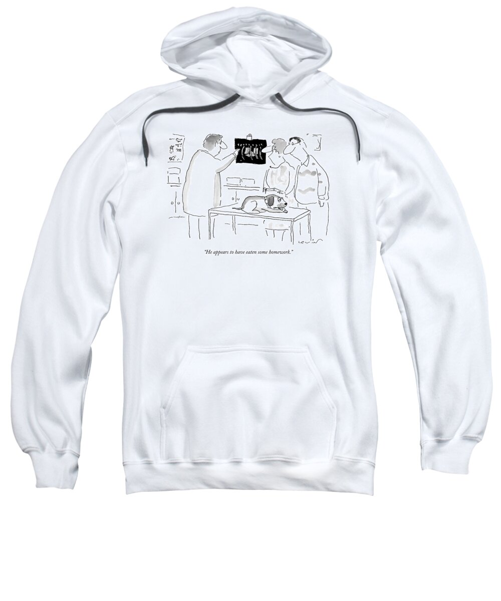 Animals Sweatshirt featuring the drawing He Appears To Have Eaten Some Homework by Arnie Levin