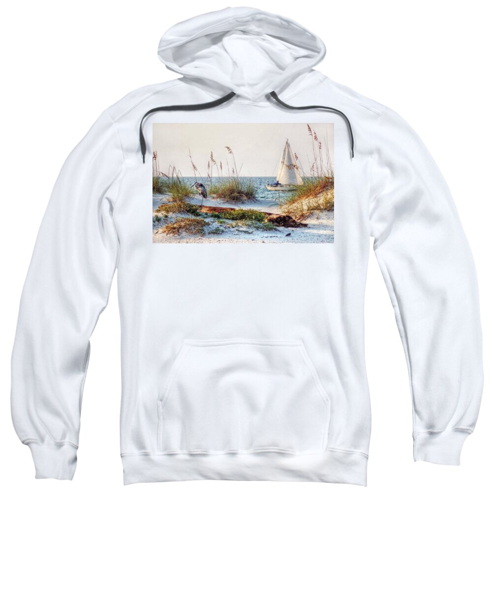 Alabama Sweatshirt featuring the photograph Heron and Sailboat Larger Sizes by Michael Thomas