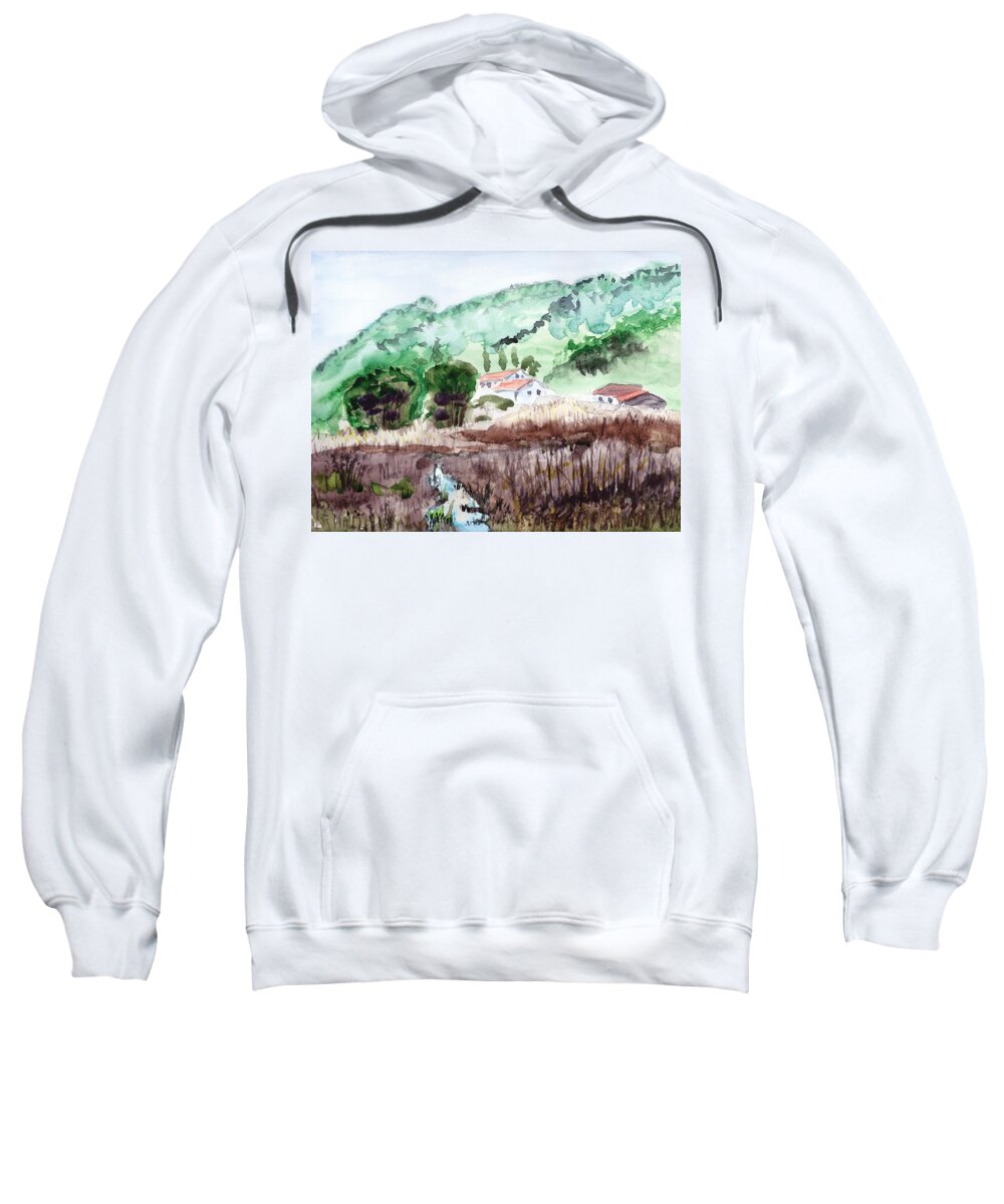 House Sweatshirt featuring the painting Houses In The Valley by Masha Batkova