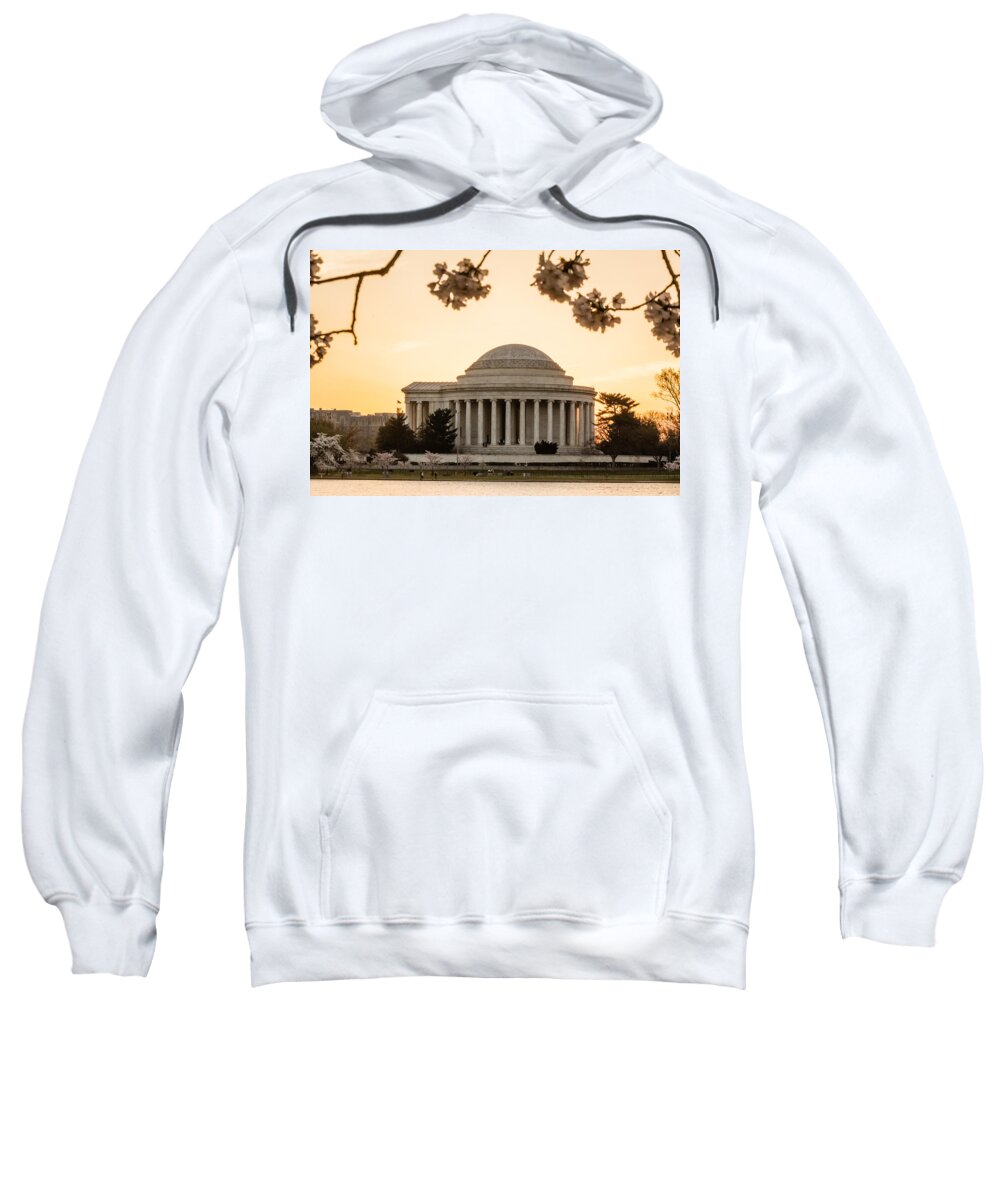 Cherry Blossom Sweatshirt featuring the photograph Jefferson Memorial at Sunrise by SAURAVphoto Online Store