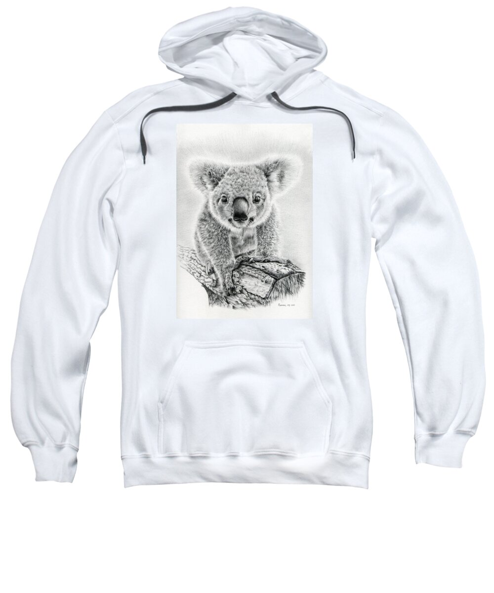 Koala Sweatshirt featuring the drawing Koala Oxley Twinkles by Casey 'Remrov' Vormer