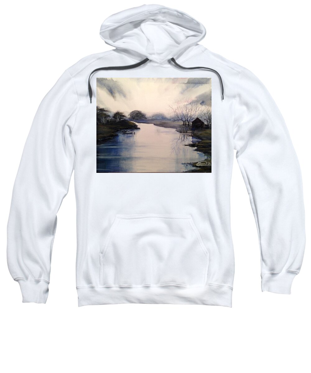 Sunrise Sweatshirt featuring the painting Lake Sunset by Alban Dizdari