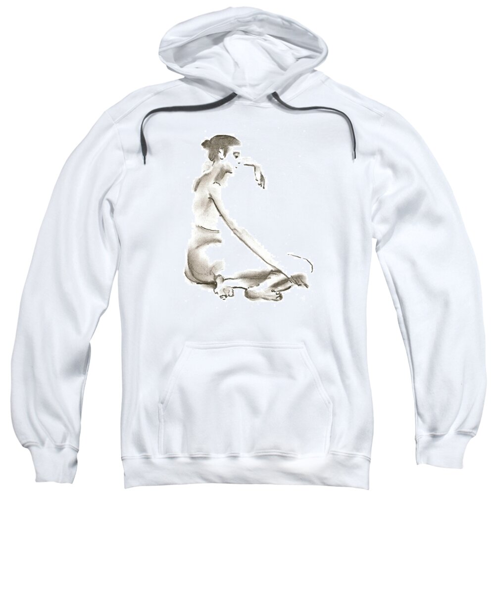 Nude Sweatshirt featuring the drawing Leaning To The Side Lutar Sig by Marica Ohlsson