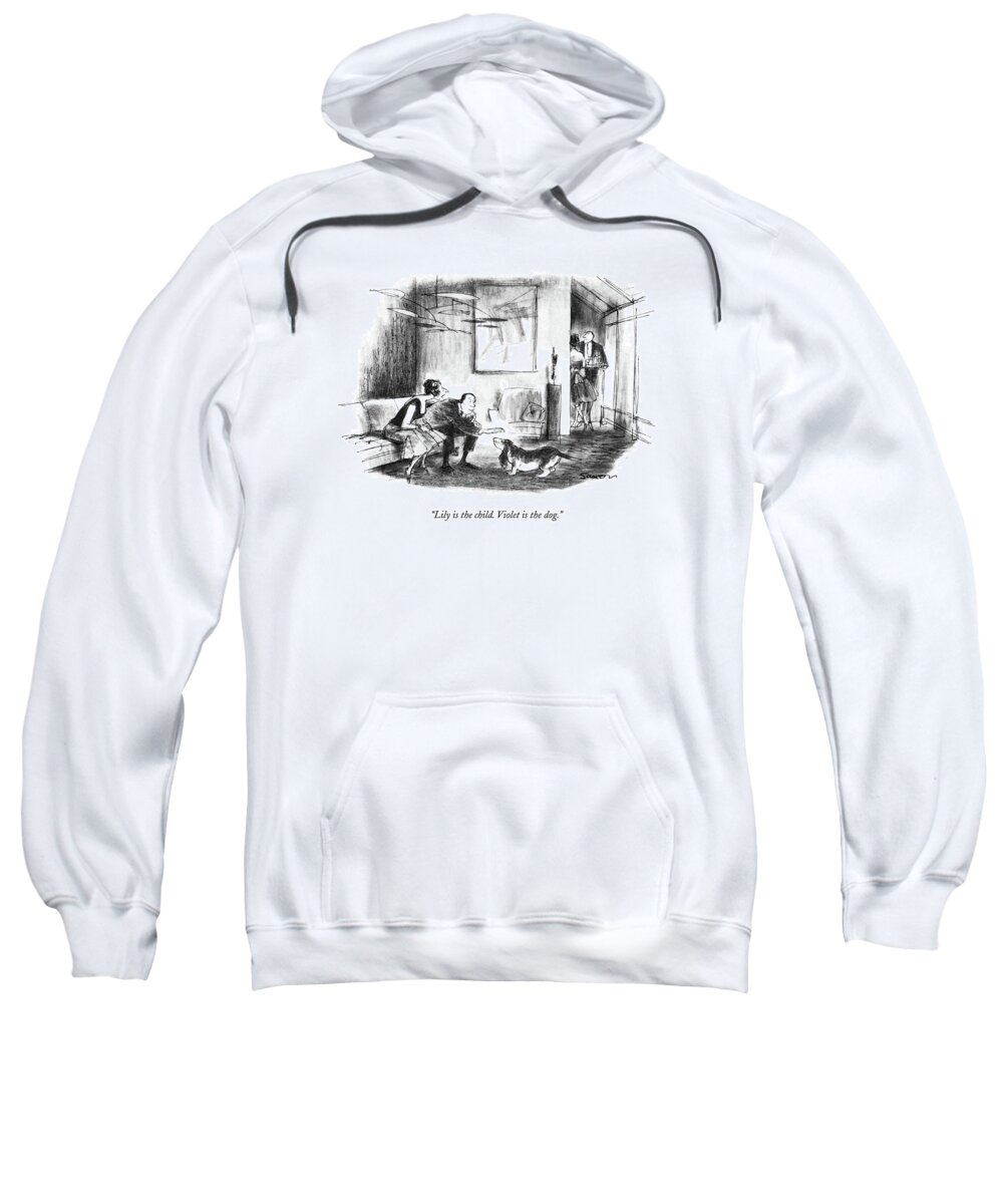 Animals Sweatshirt featuring the drawing Lily Is The Child. Violet Is The Dog by Charles Saxon
