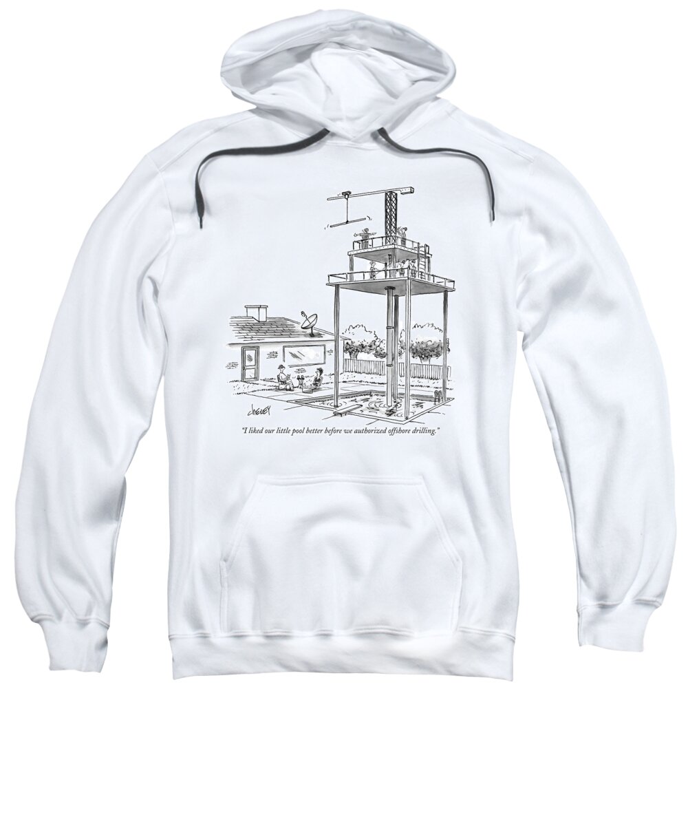 Oil Sweatshirt featuring the drawing Man And Woman Sitting In Their Backyard by Tom Cheney