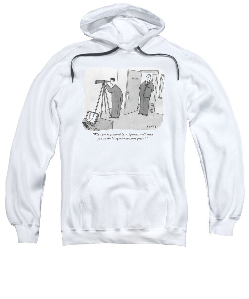 Spy Sweatshirt featuring the drawing Man Stares At Wall With Telescope by Peter C. Vey