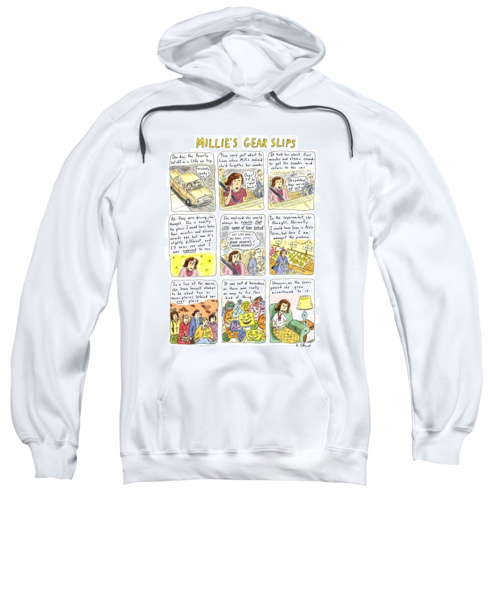 Auto Sweatshirt featuring the drawing Millie's Gear Slips by Roz Chast