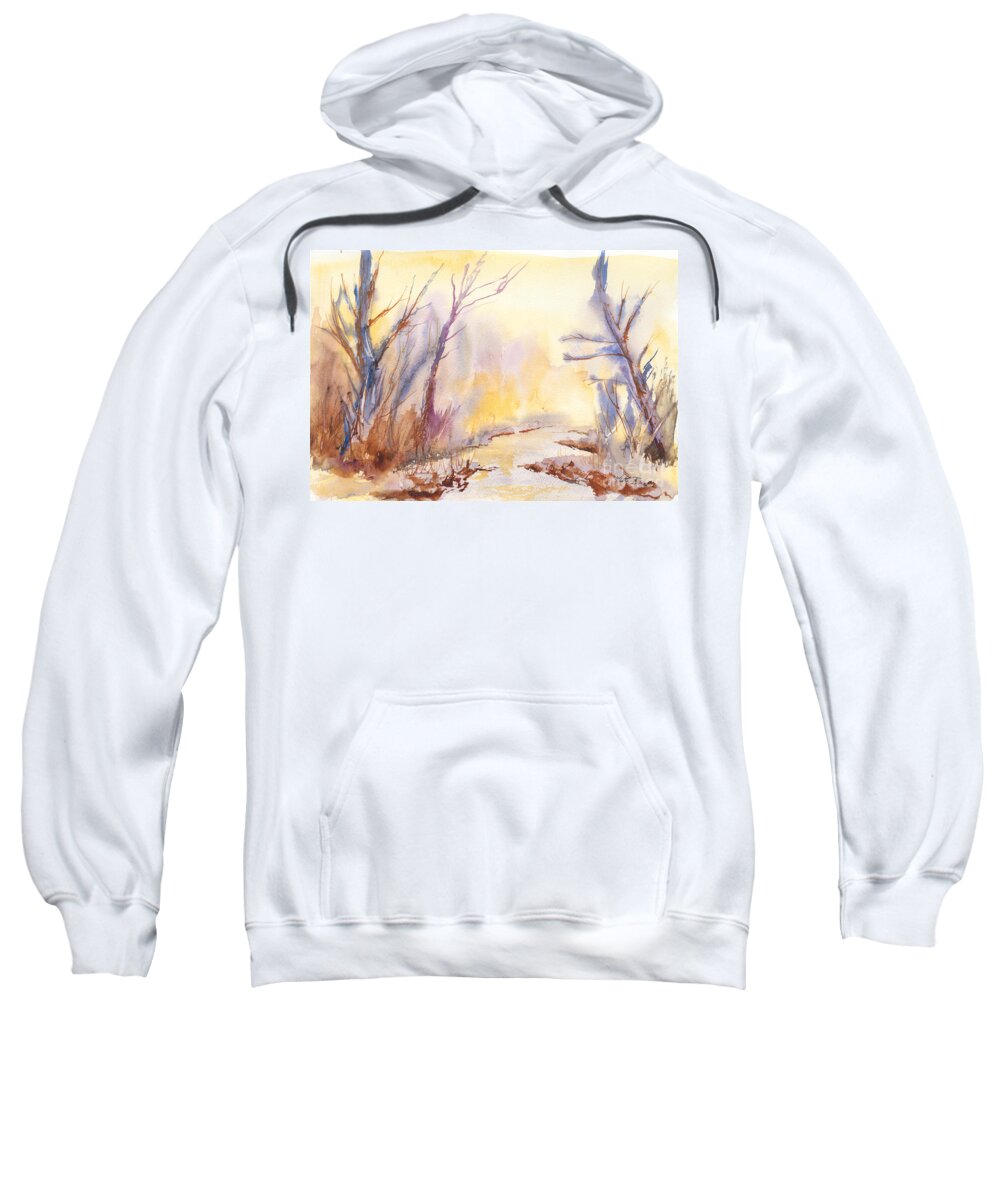 Watercolor Painting Sweatshirt featuring the painting Misty Creek by Walt Brodis
