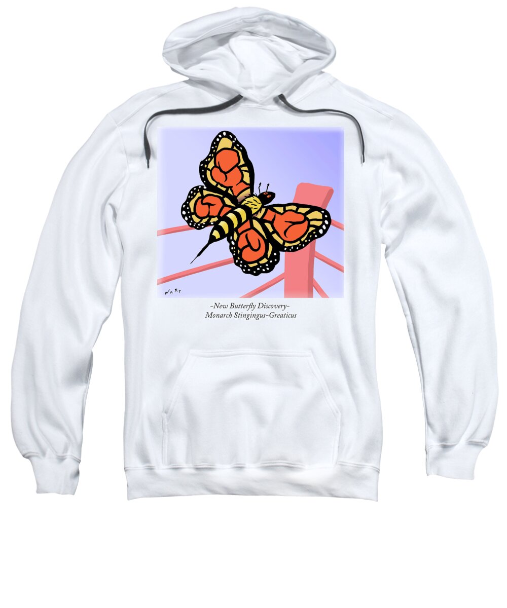 -new Butterfly Discovered- Sweatshirt featuring the drawing Monarch Stingingus-greaticus by Kim Warp