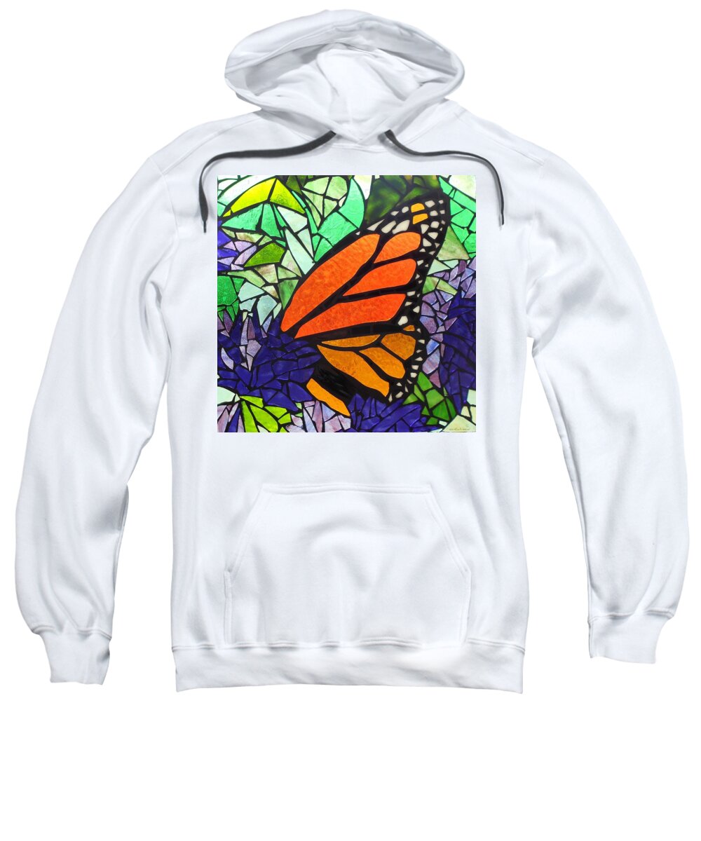 Butterfly Sweatshirt featuring the glass art Mosaic Stained Glass - Last Episode by Catherine Van Der Woerd