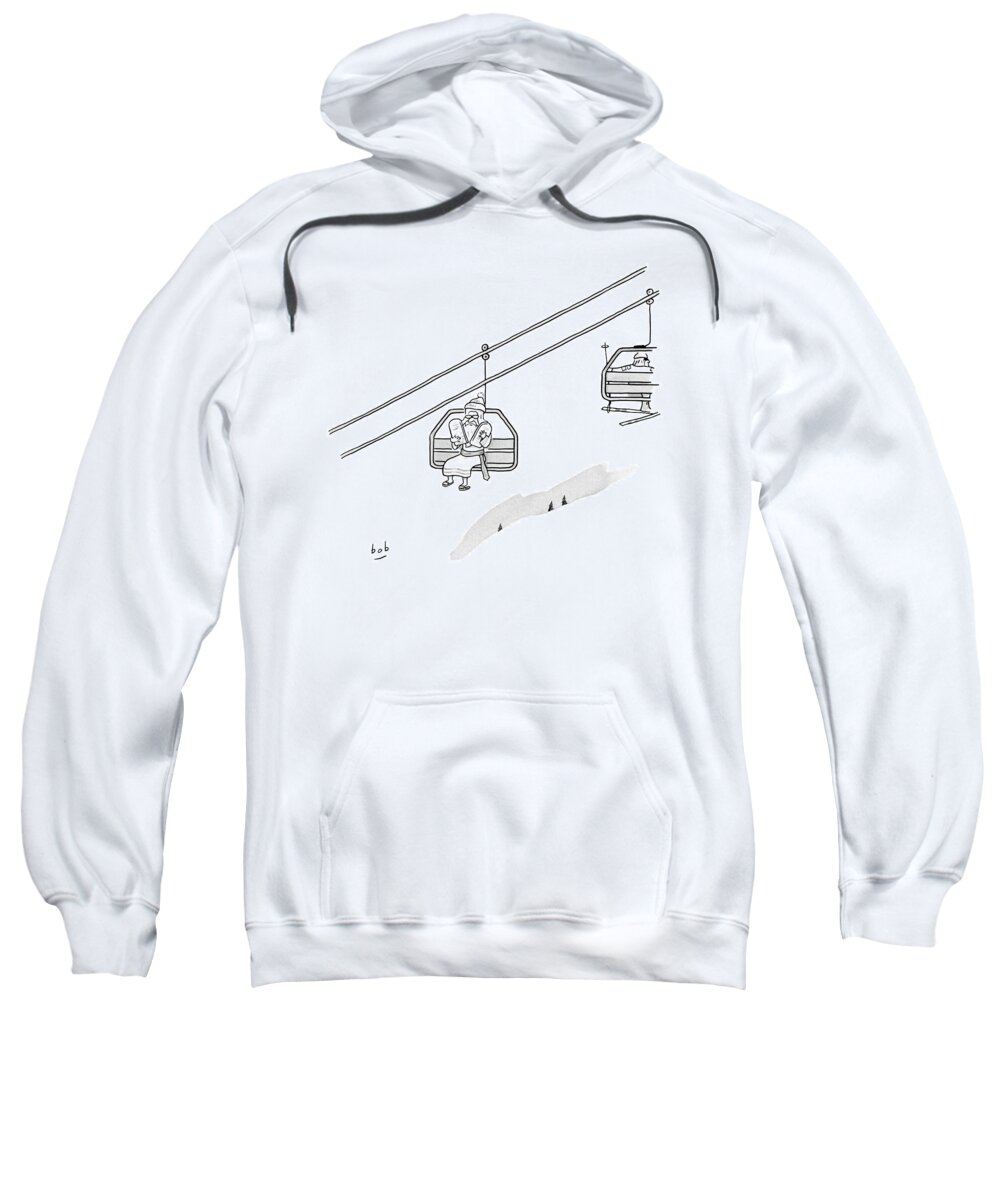 Captionless Sweatshirt featuring the drawing Moses Travels Down A Mountain On A Ski-lift by Bob Eckstein