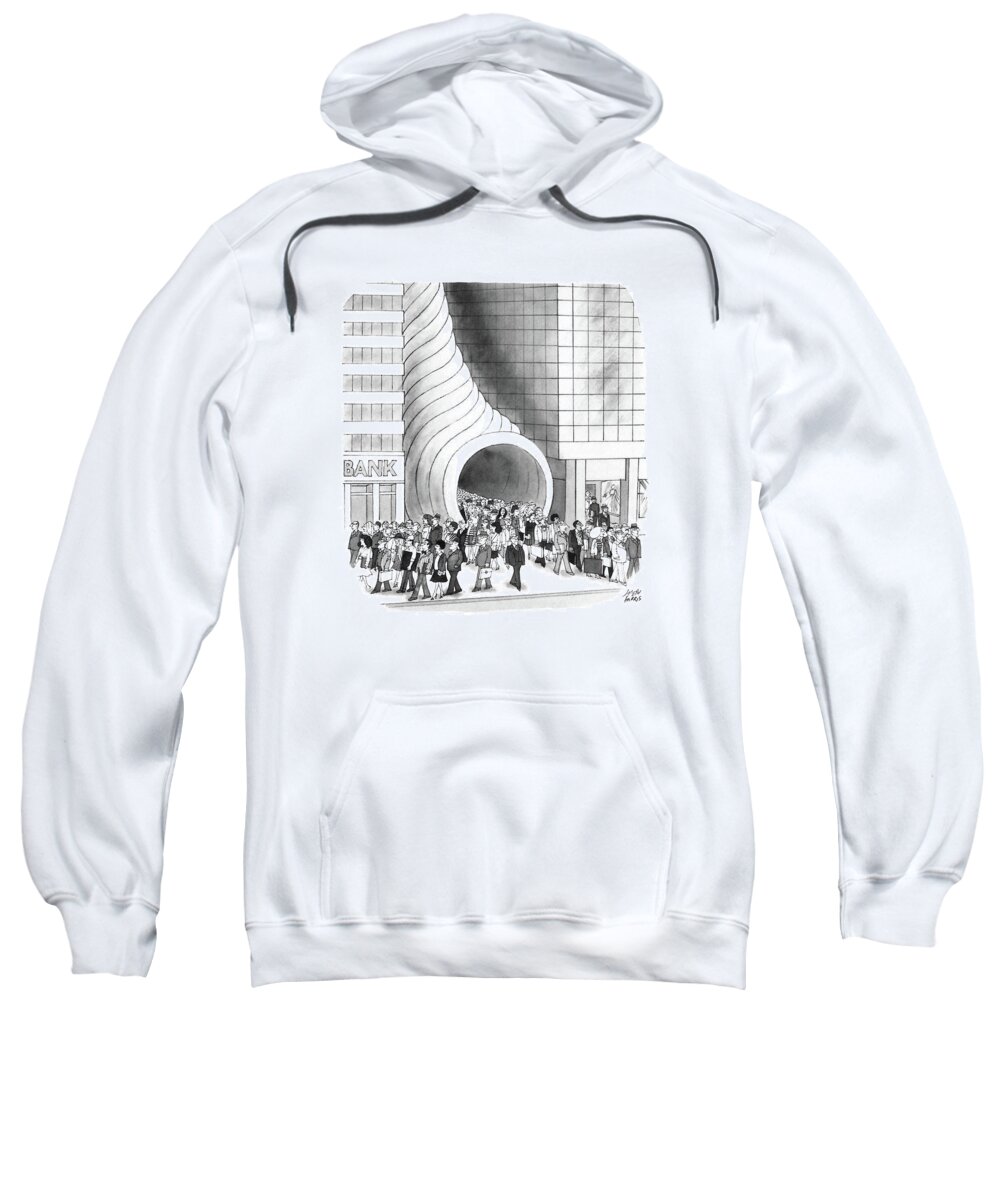No Caption
A Crowd Of People Is Pouring Out Of A Cornucopia- Shaped Building Between Two Mare Normal-looking Skyscrapers. 
No Caption
A Crowd Of People Is Pouring Out Of A Cornucopia- Shaped Building Between Two Mare Normal-looking Skyscrapers. 
Urban Sweatshirt featuring the drawing New Yorker August 8th, 1988 by Joseph Farris