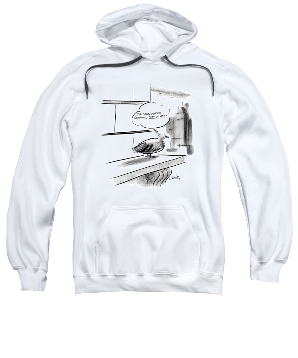 No Caption
Bird On Skyscraper Ledge Has Mental Image: 
No Caption
Bird On Skyscraper Ledge Has Mental Image: 
Birds Sweatshirt featuring the drawing New Yorker December 28th, 1987 by Donald Reilly