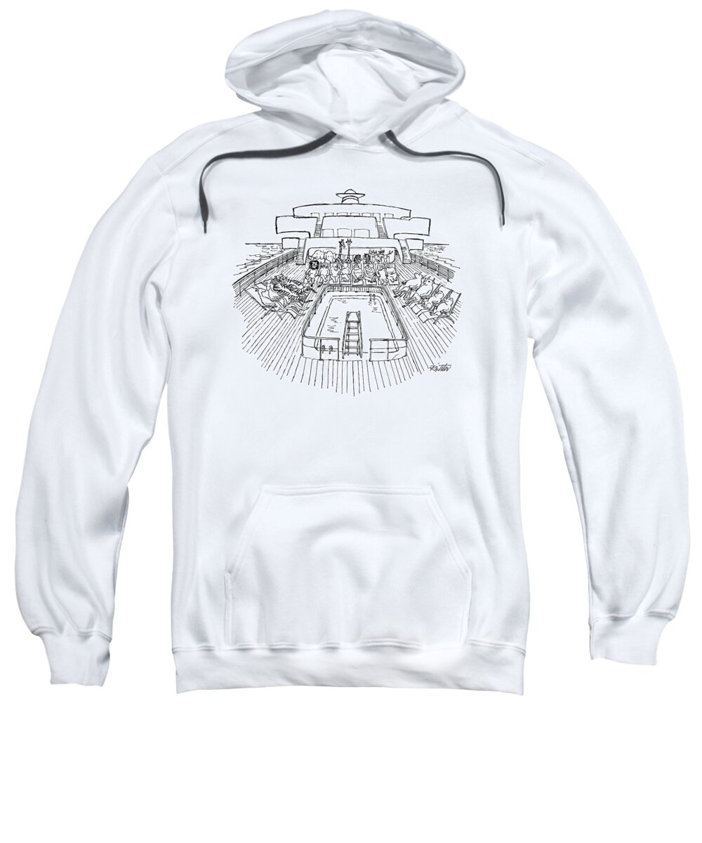 (noah's Ark As Cruise Ship Sweatshirt featuring the drawing New Yorker December 31st, 1979 by Mischa Richter