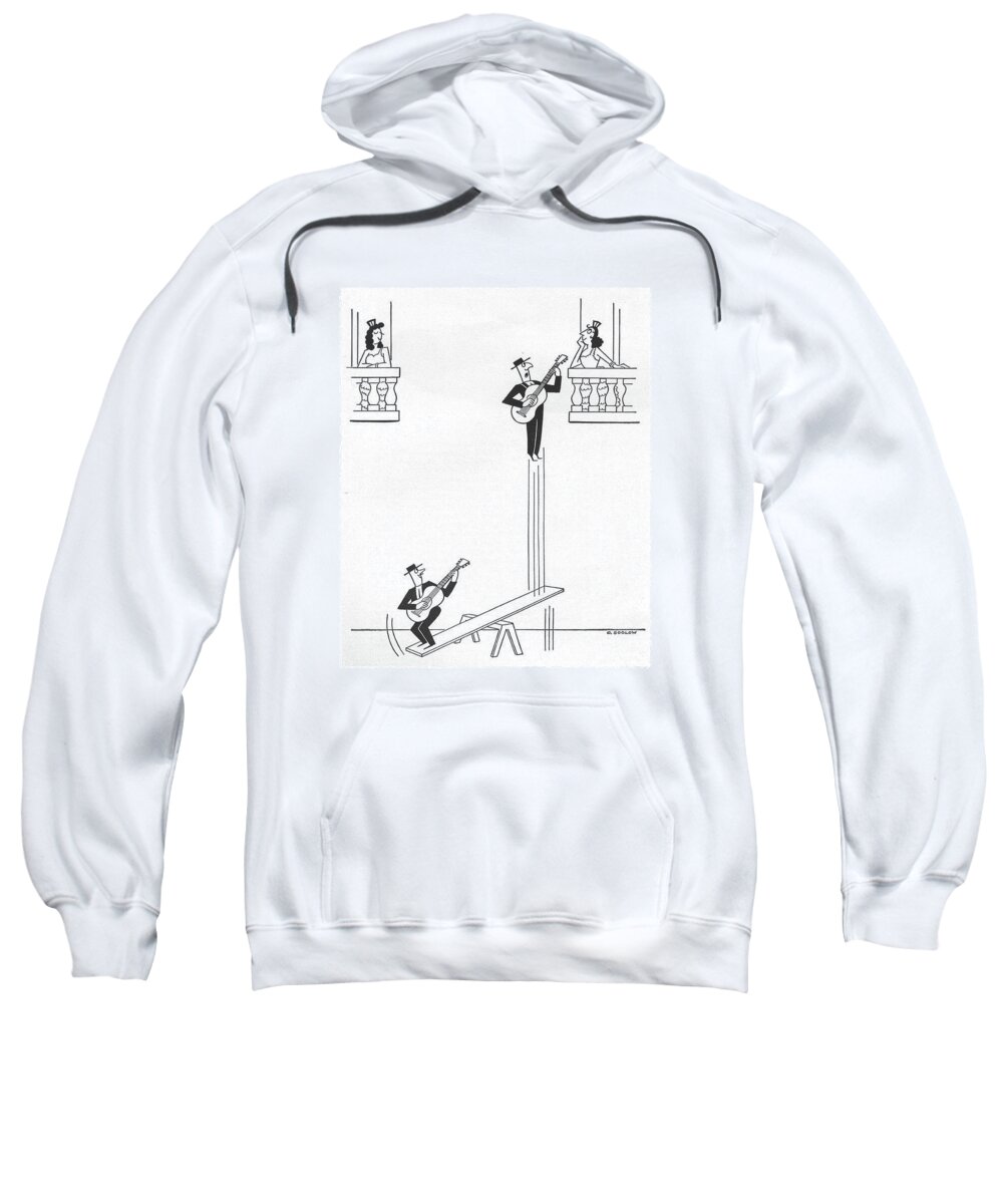94263 Oso Otto Soglow (two Spanish Senors Serenading Two Senoritas On Neighboring Balconies Sweatshirt featuring the drawing New Yorker January 17th, 1959 by Otto Soglow