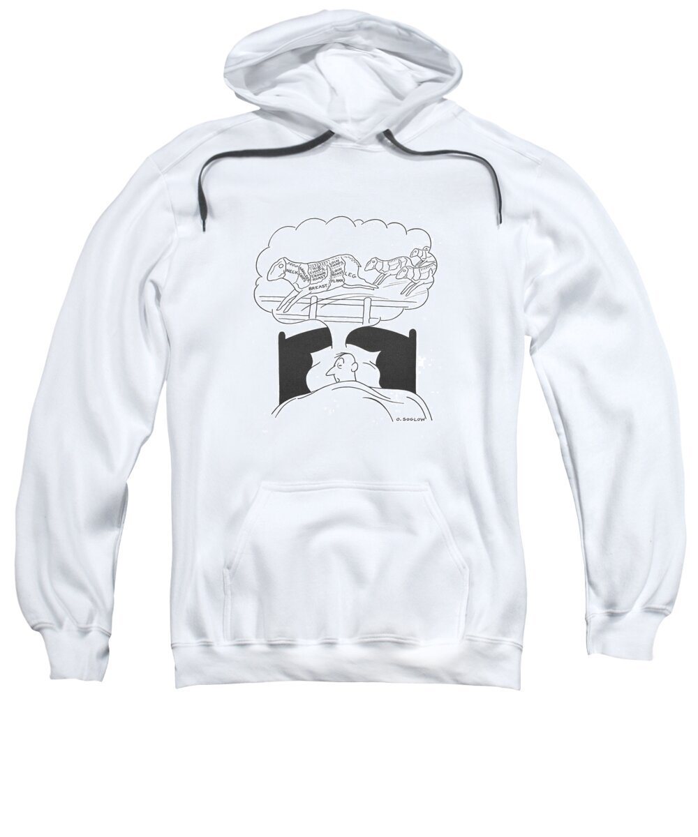 112753 Oso Otto Soglow Man Counting Sheep Sweatshirt featuring the drawing New Yorker July 17th, 1943 by Otto Soglow