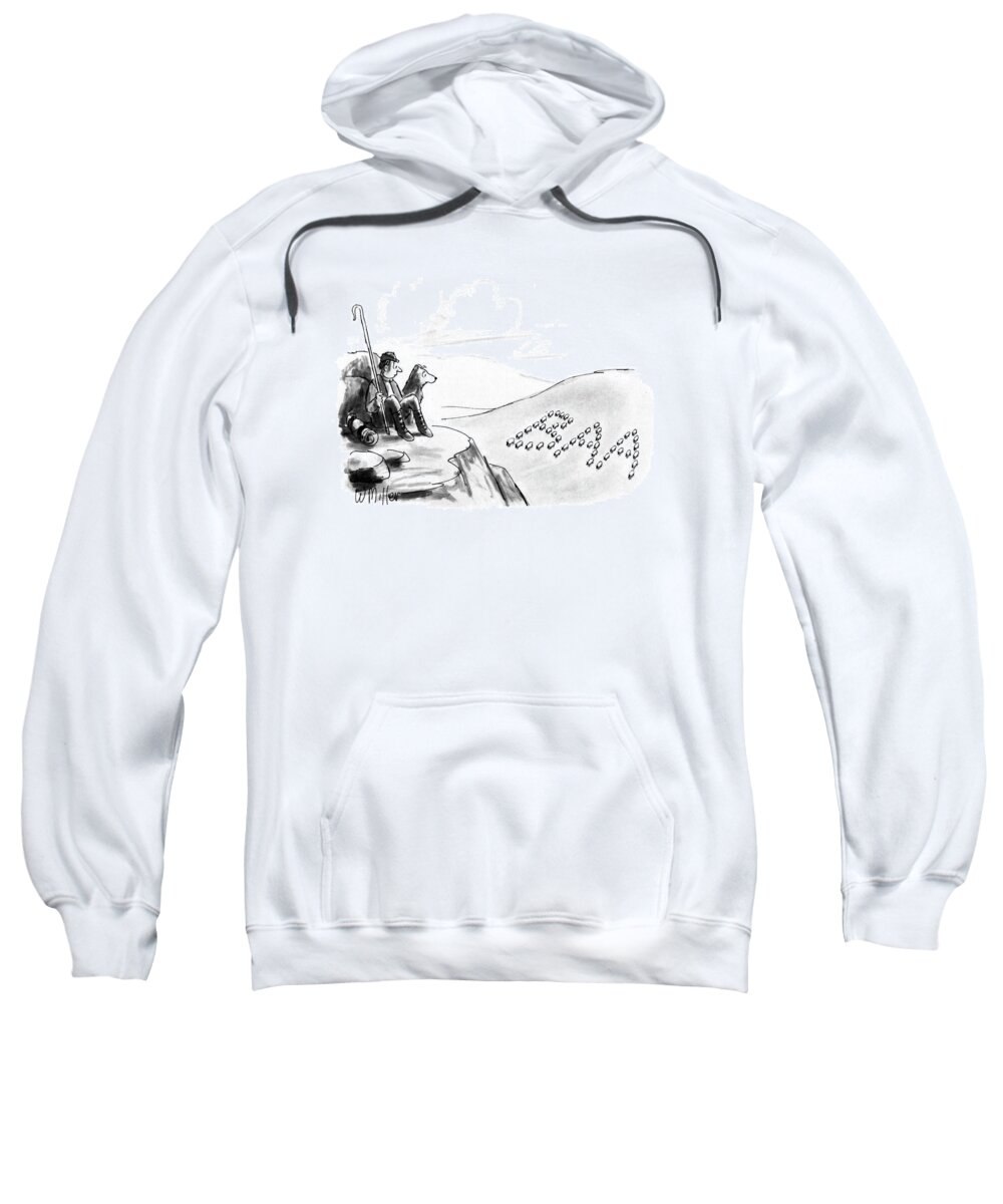 (shepherd Looks Down In Valley To See Sheep Formed Into The Shape Of The Letters 'baa.')
Animals Sweatshirt featuring the drawing New Yorker May 7th, 1990 by Warren Miller