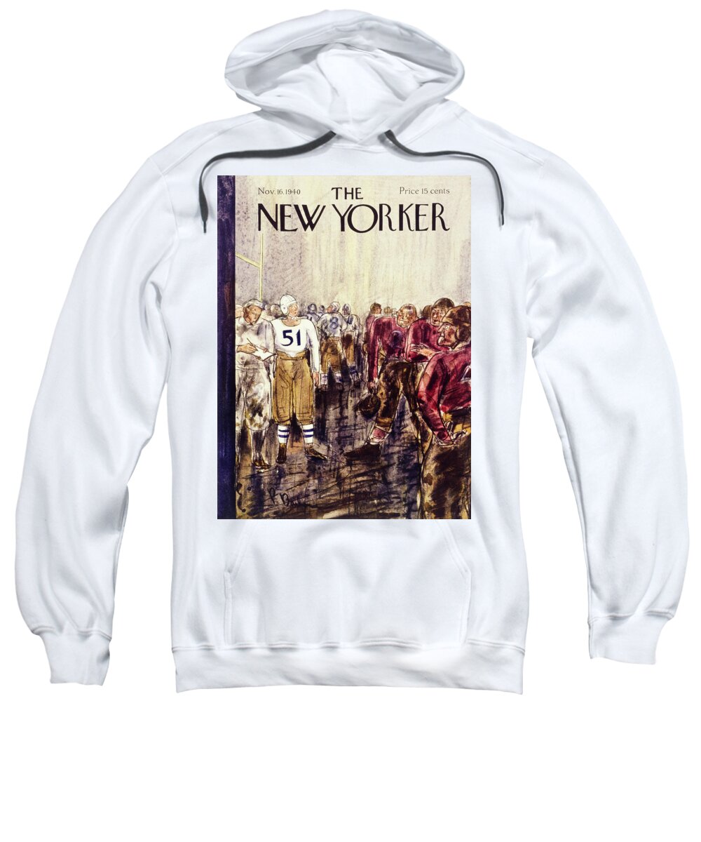 Football Sweatshirt featuring the painting New Yorker November 16 1940 by Perry Barlow