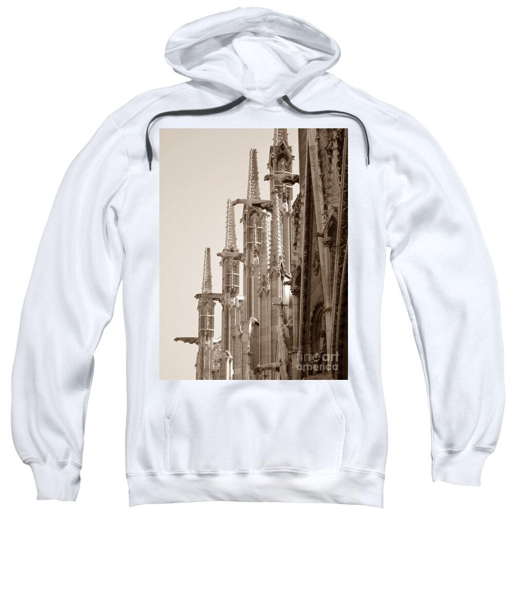 Paris Sweatshirt featuring the photograph Notre Dame Sentries Sepia by HEVi FineArt