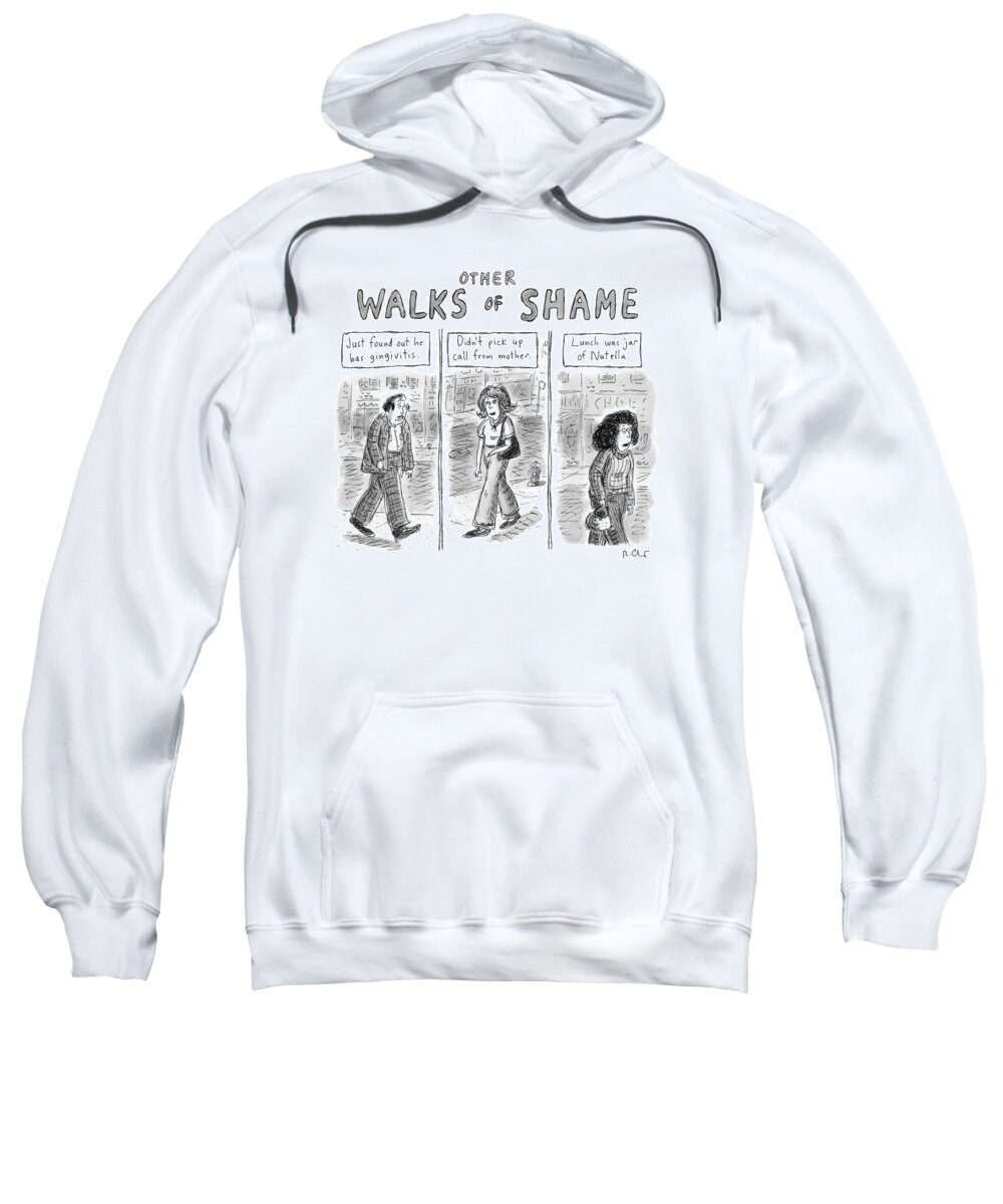 Captionless Shame Sweatshirt featuring the drawing Other Walks Of Shame -- Just Found by Roz Chast