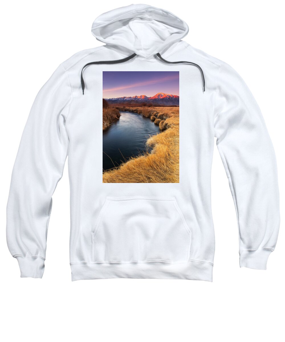 Sunrise Along The Owens River Sweatshirt featuring the photograph Owens River by Tassanee Angiolillo