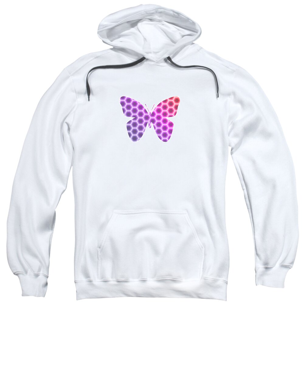 Butterfly Sweatshirt featuring the digital art Peach Pink Purple Butterfly in Hexagonal Pattern II by Shelley Neff